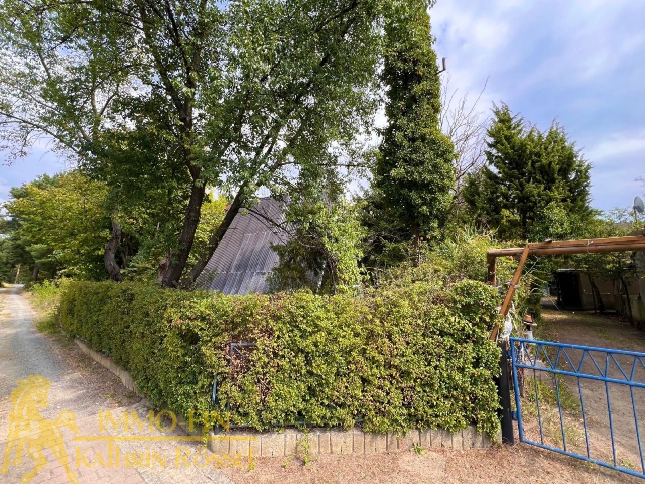 Blick von der Straße auf die versteckte Finnhütte